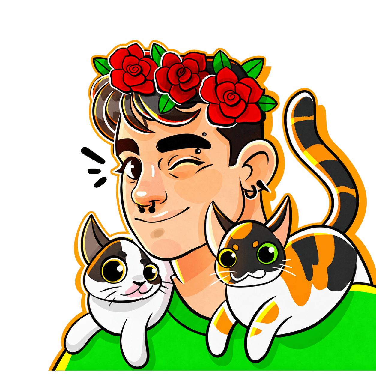 Ilustración de Arycer con sus dos gatos